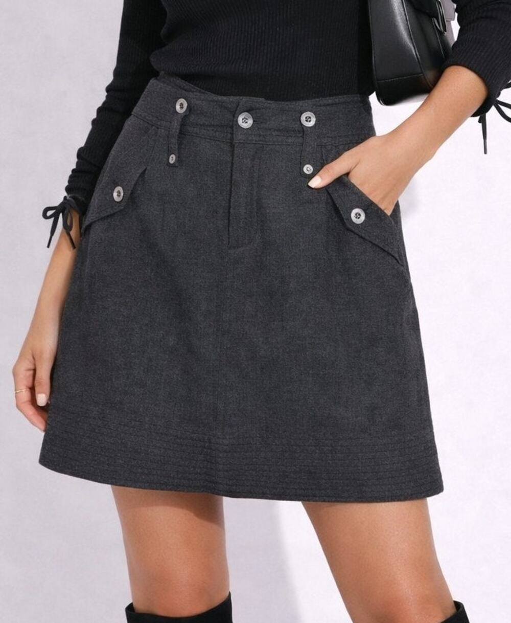 Vintage Y2K Signal Wool Tweed A-Line Skirt Size 2 Gray Academia Utility Preppy